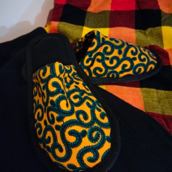 Radiant Gold Ankara Slip-Ons - Handmade African Print Slides for Effortless Elegance