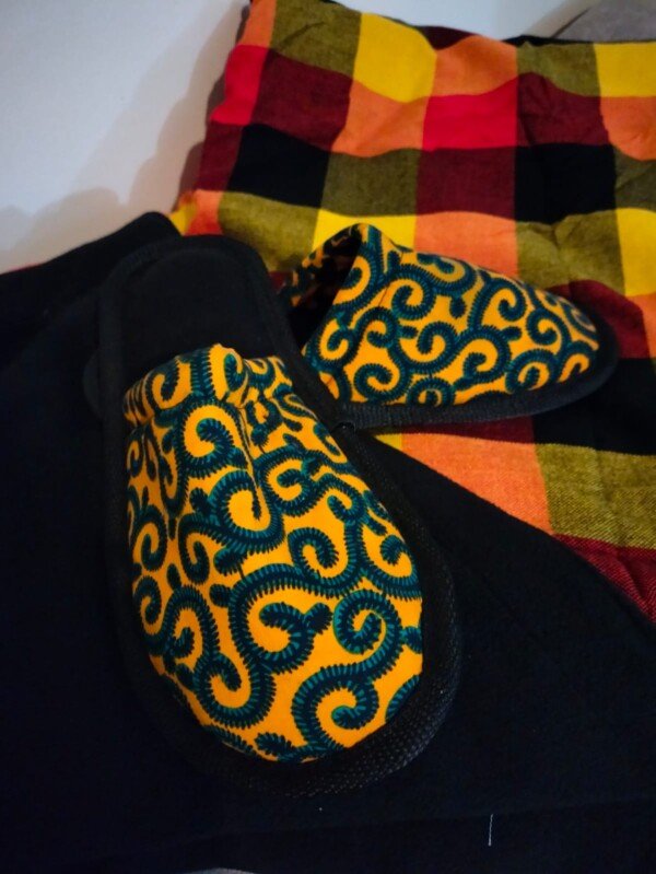 Radiant Gold Ankara Slip-Ons - Handmade African Print Slides for Effortless Elegance