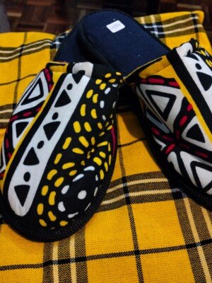 Elegant Gold and White Ankara Slip-Ons Elegant Gold and White Ankara Slip-Ons