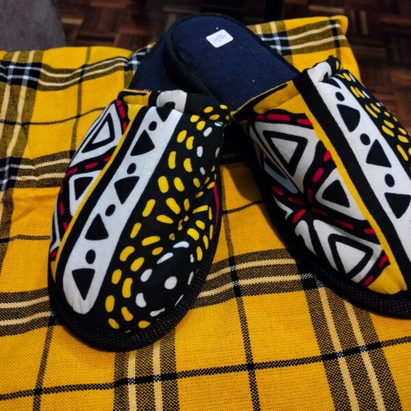 Elegant Gold and White Ankara Slip-Ons