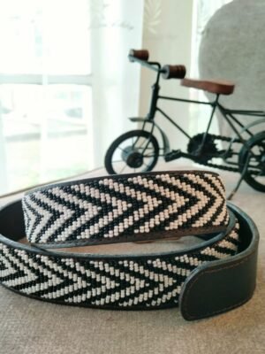 Timeless Black and White Beaded Leather Belt Timeless Black and White Beaded Leather Belt