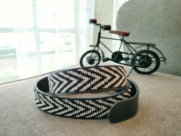 Timeless Black and White Beaded Leather Belt