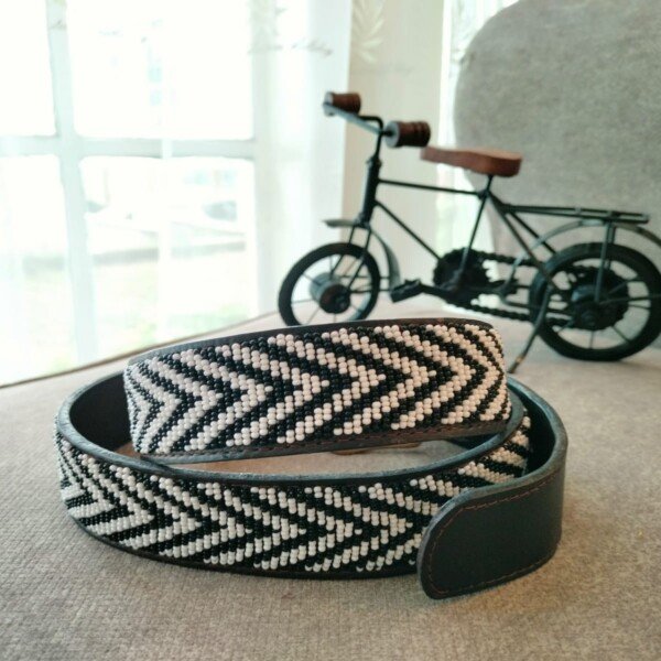Timeless Black and White Beaded Leather Belt