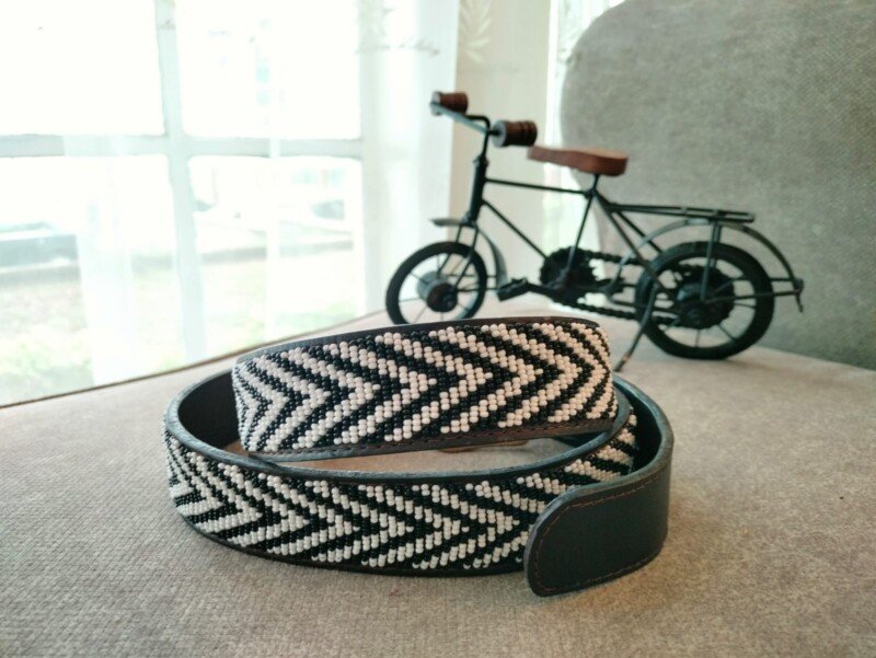 Timeless Black and White Beaded Leather Belt