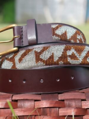 Classic Brown and Grey Maasai Beaded Leather Belt Classic Brown and Grey Maasai Beaded Leather Belt