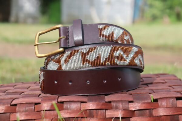 Classic Brown and Grey Maasai Beaded Leather Belt Classic Brown and Grey Maasai Beaded Leather Belt