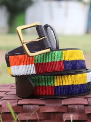 Vivid Multicolored Box Design Maasai Beaded Leather Belt Vivid Multicolored Box Design Maasai Beaded Leather Belt