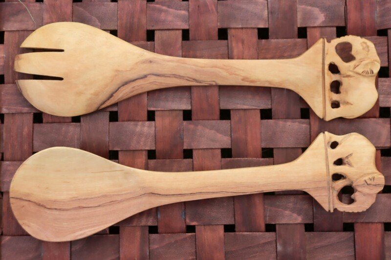 Handcrafted Wooden Cooking Sticks with Elephant Handle