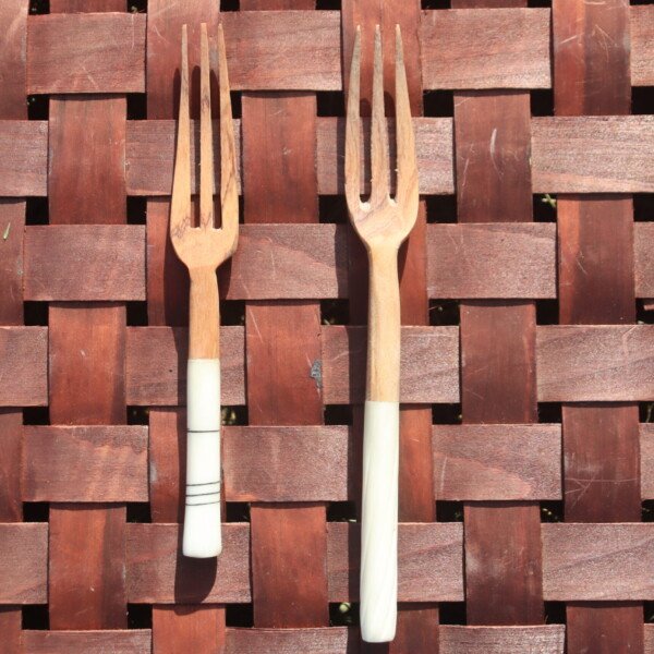 Handcrafted Wooden Forks with Bone-Detail Handle