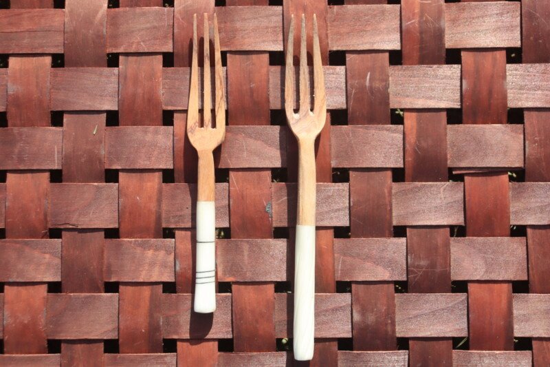 Handcrafted Wooden Forks with Bone-Detail Handle