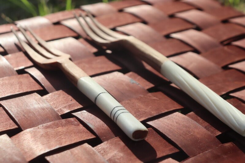 Handcrafted Wooden Forks with Bone-Detail Handle