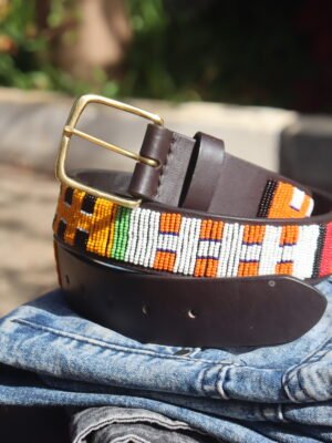 Radiant Multicolored Maasai Beaded Leather Belt Radiant Multicolored Maasai Beaded Leather Belt