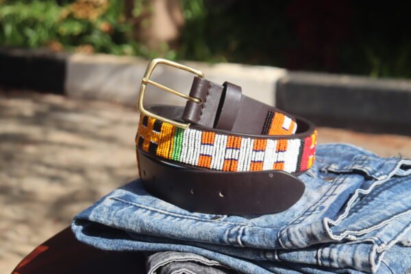 Radiant Multicolored Maasai Beaded Leather Belt Radiant Multicolored Maasai Beaded Leather Belt