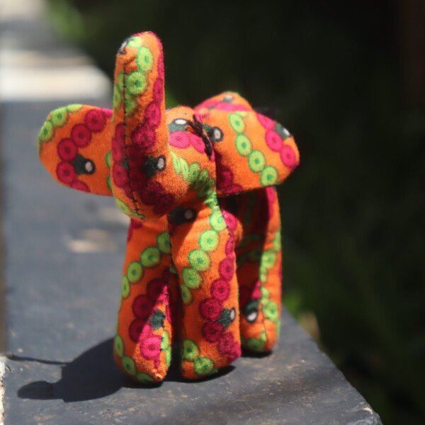 Orange Elephant Kitenge Soft Doll - Handmade African Fabric Toy