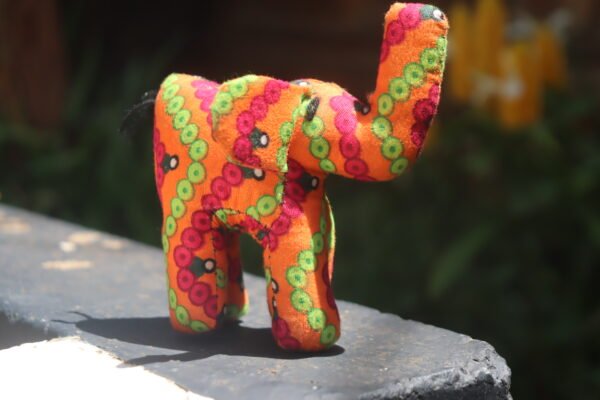 Orange Elephant Kitenge Soft Doll - Handmade African Fabric Toy