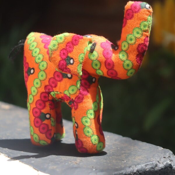 Orange Elephant Kitenge Soft Doll - Handmade African Fabric Toy