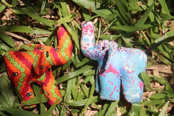 Set of 2 Elephant Kitenge Soft Dolls - Discounted Handmade African Fabric Toys