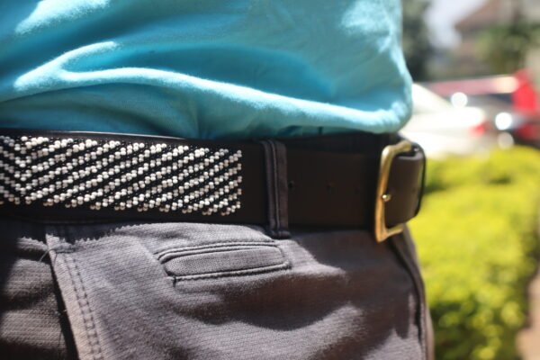 Black & White Striped Maasai Beaded Leather Belt - Handmade in Kenya