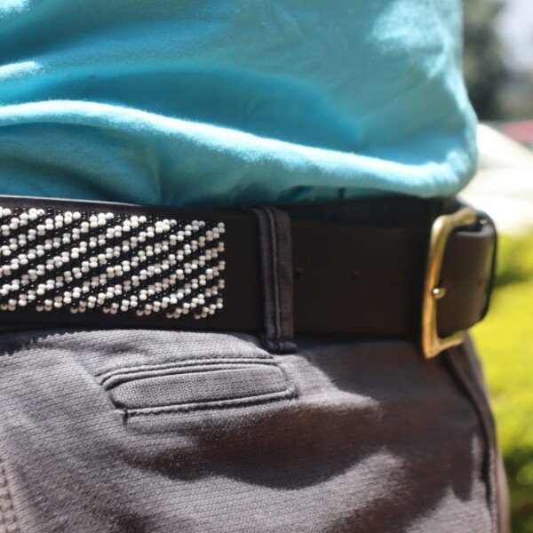 Black & White Striped Maasai Beaded Leather Belt - Handmade in Kenya