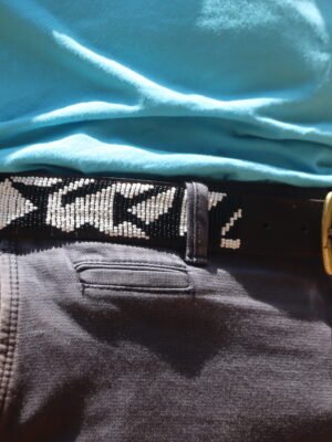 Black & White Geometric Maasai Beaded Leather Belt - Handmade in Kenya Black & White Geometric Maasai Beaded Leather Belt - Handmade in Kenya