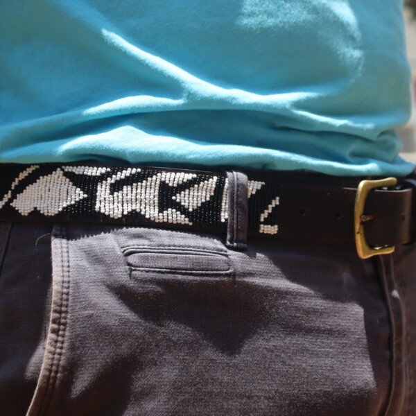 Black & White Geometric Maasai Beaded Leather Belt - Handmade in Kenya