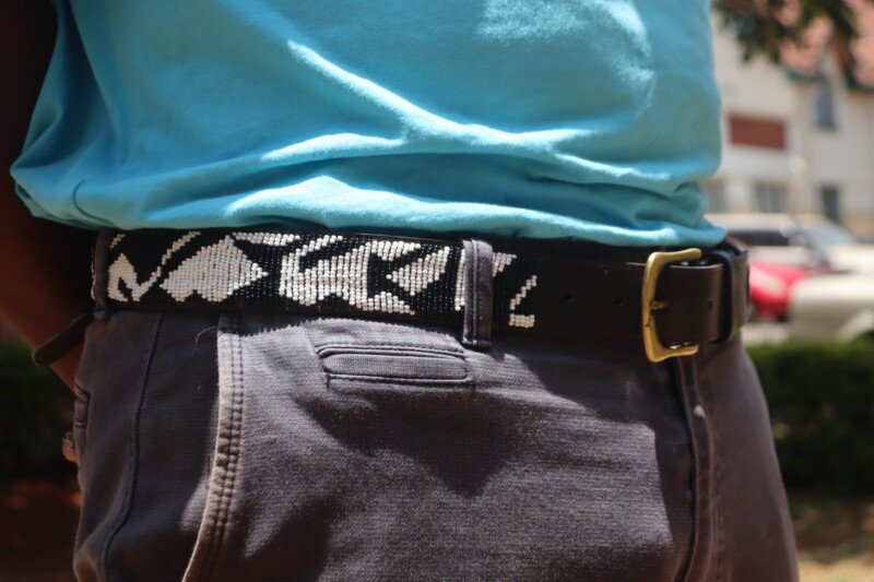Black & White Geometric Maasai Beaded Leather Belt - Handmade in Kenya Black & White Geometric Maasai Beaded Leather Belt - Handmade in Kenya