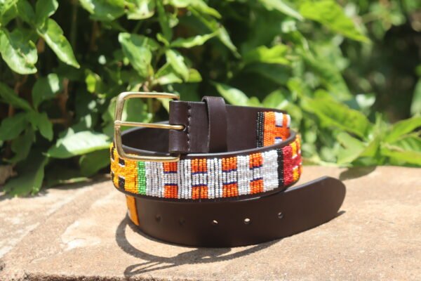 Multicolored beaded leather belt Multicolored beaded leather belt