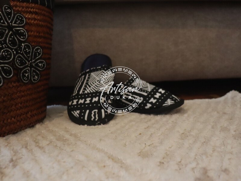 Modern Monochrome Ankara Slip-Ons - Handmade Black and White African Print Slides