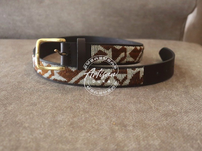 Earth Tone Beaded Leather Belt