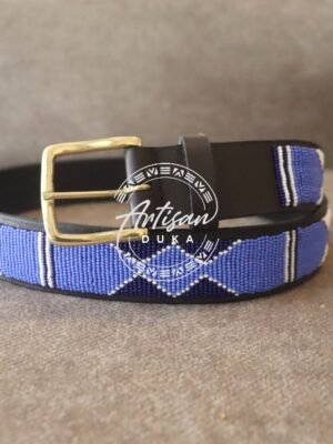Classic Blue and White Beaded Leather Belt Classic Blue and White Beaded Leather Belt