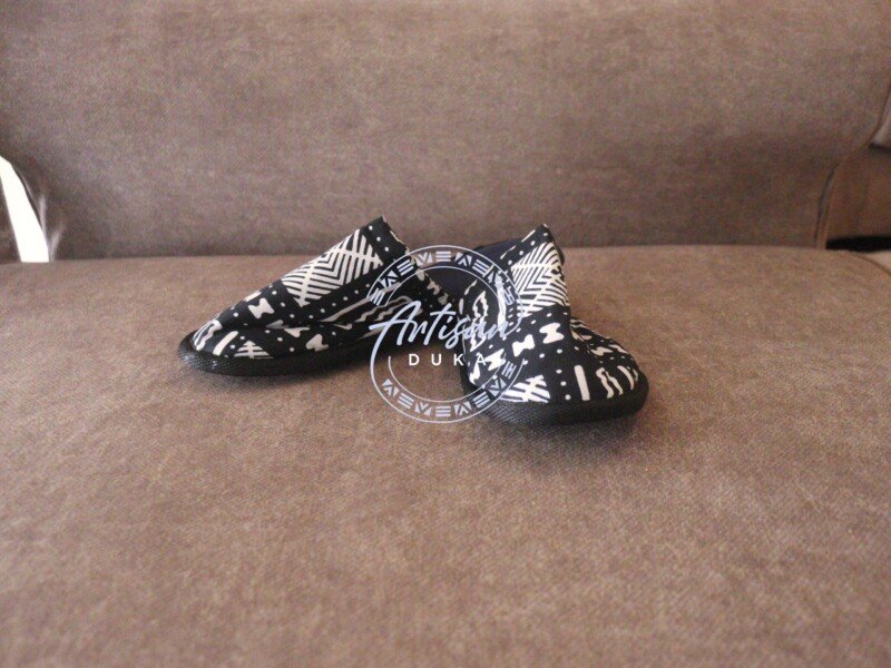 Modern Monochrome Ankara Slip-Ons - Handmade Black and White African Print Slides