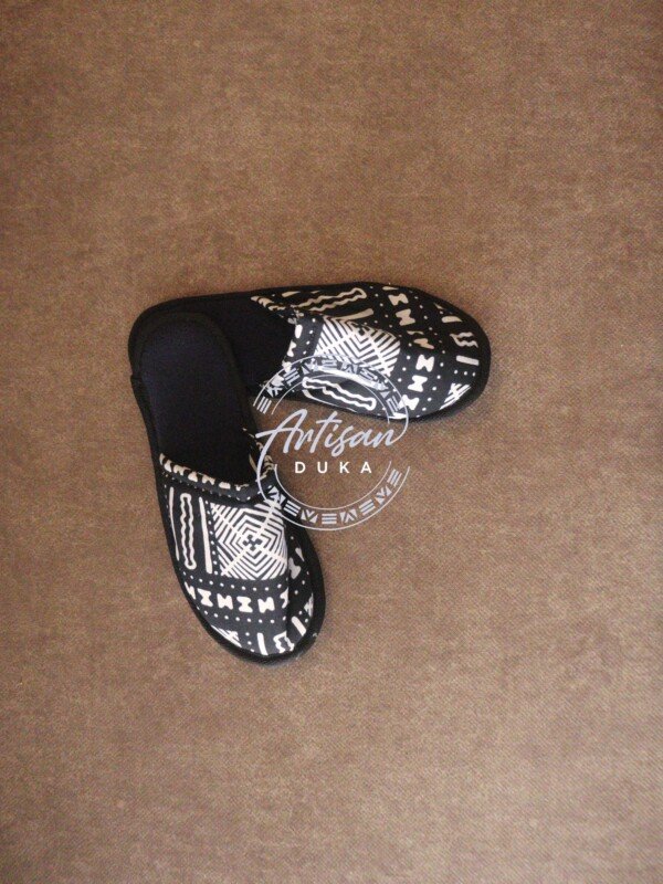 Modern Monochrome Ankara Slip-Ons - Handmade Black and White African Print Slides Modern Monochrome Ankara Slip-Ons - Handmade Black and White African Print Slides