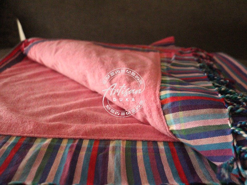 Pink Kikoy Towel - Handwoven African Cotton Beach & Bath Wrap Pink Kikoy Towel - Handwoven African Cotton Beach & Bath Wrap
