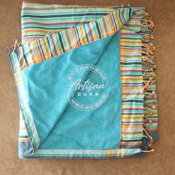 Blue Kikoy Towel - Handmade Cotton Beach & Bath Wrap