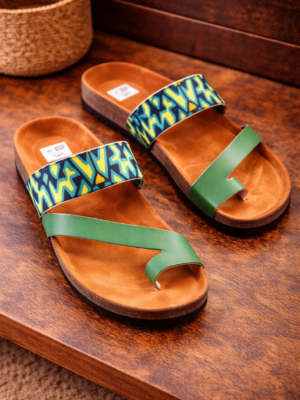 Emerald Essence Ankara Cork Sandals - Handmade African Print Slides