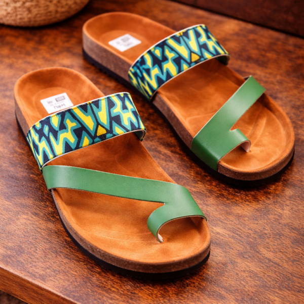 Emerald Essence Ankara Cork Sandals - Handmade African Print Slides