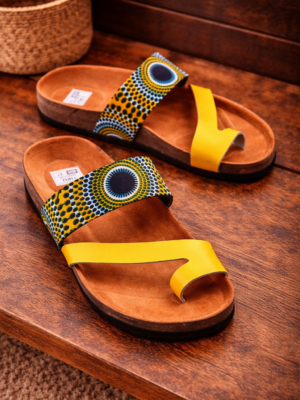 Bold Yellow Ankara Cork Sandals