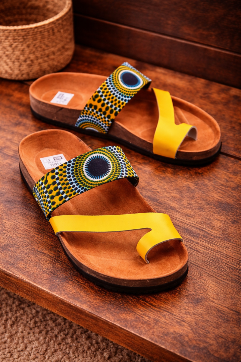 Bold Yellow Ankara Cork Sandals