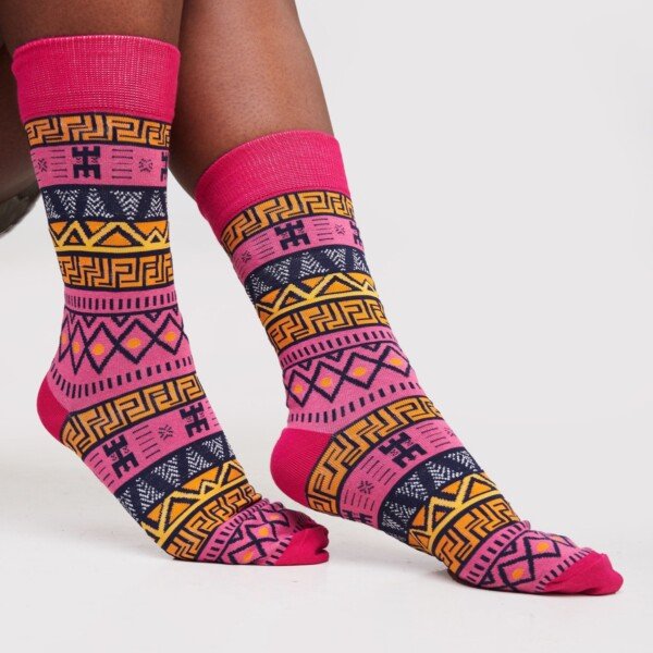 Patterned Pink Ankara Socks for Women - Stylish African Print Socks