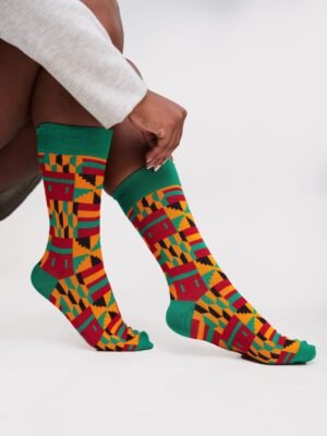 Green, Orange & Red Ankara Socks for Women - Vibrant African Print Socks Green, Orange & Red Ankara Socks for Women - Vibrant African Print Socks