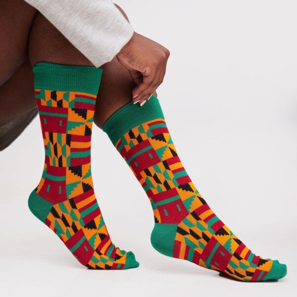 Green, Orange & Red Ankara Socks for Women - Vibrant African Print Socks