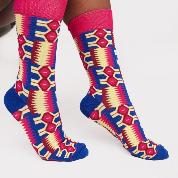 Pink & Blue Ankara Socks for Women – Colorful African Print Socks
