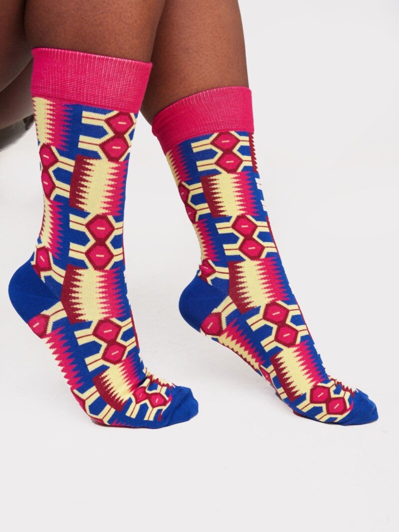 Pink & Blue Ankara Socks for Women - Colorful African Print Socks