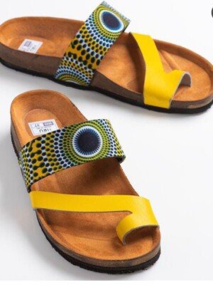 Bold Yellow Ankara Cork Sandals - Unisex Handmade African Print Slip-Ons Bold Yellow Ankara Cork Sandals - Unisex Handmade African Print Slip-Ons