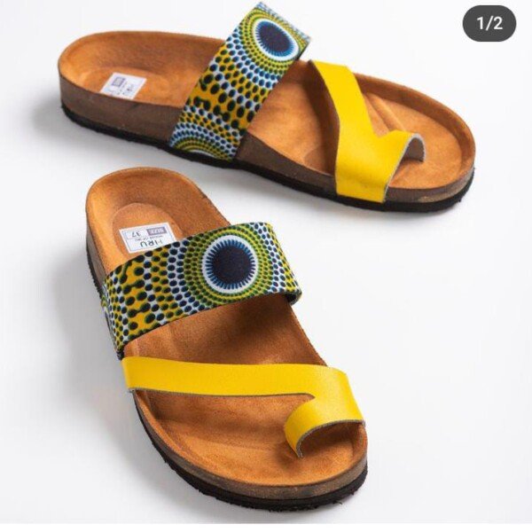 Bold Yellow Ankara Cork Sandals - Unisex Handmade African Print Slip-Ons