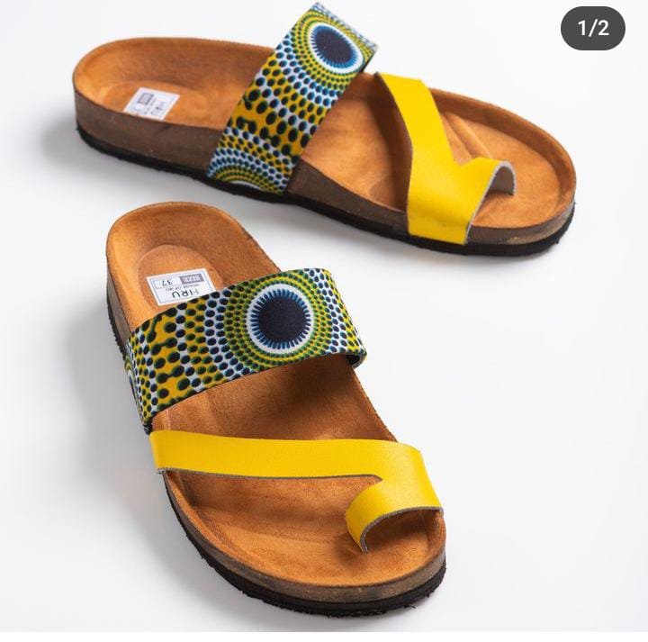 Bold Yellow Ankara Cork Sandals - Unisex Handmade African Print Slip-Ons Bold Yellow Ankara Cork Sandals - Unisex Handmade African Print Slip-Ons