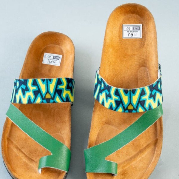 Emerald Essence Ankara Cork Sandals - Handmade African Print Slides