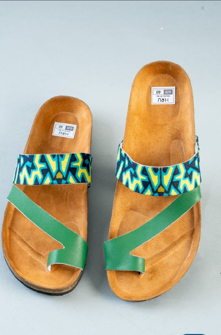 Emerald Essence Ankara Cork Sandals - Handmade African Print Slides