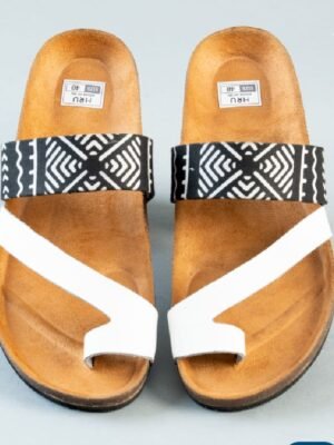 Monochrome Grace Ankara Cork Sandals - Handmade Black and White African Print Slides Monochrome Grace Ankara Cork Sandals - Handmade Black and White African Print Slides