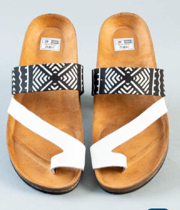 Monochrome Grace Ankara Cork Sandals - Handmade Black and White African Print Slides Monochrome Grace Ankara Cork Sandals - Handmade Black and White African Print Slides